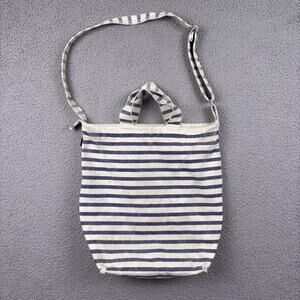 Baggu Tote Bag White Canvas Double Handle Nautical Sailor Stripe Shoulder